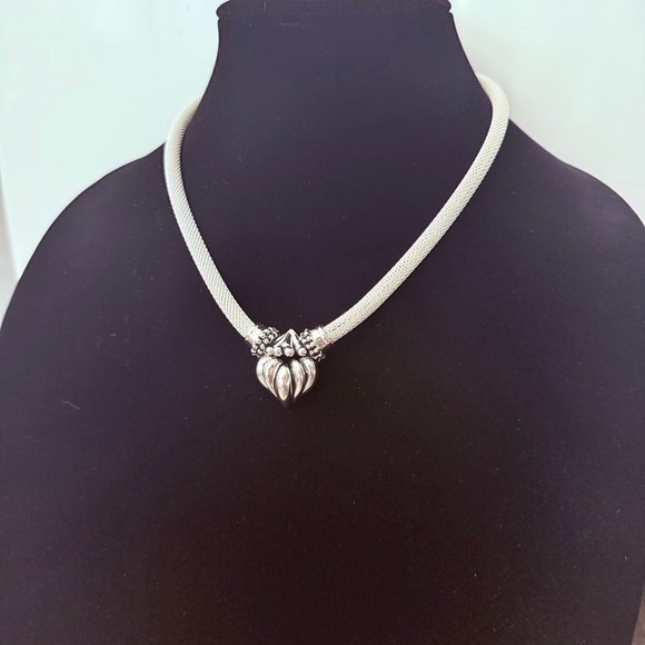 Joseph Esposito Fluted Puffy Heart 6mm Mesh Somerset Sterling Silver Necklace - Picture 9 of 11